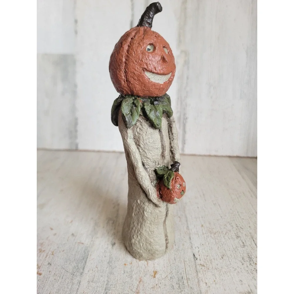 Vintage shabby chic pumpkin man folk art figure Halloween home decor